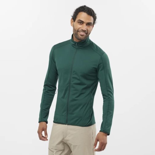 Dark Green Salomon Essential Lightwarm Full Zip Men's Jackets | IE KQ8709